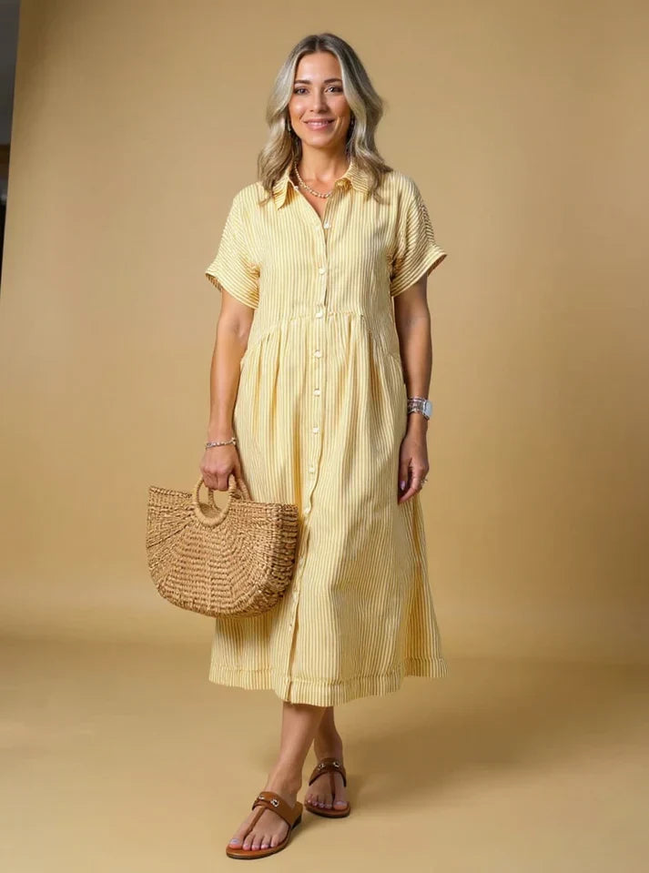 MADELINE – STRIPED BUTTON-DOWN RELAXED MIDI DRESS