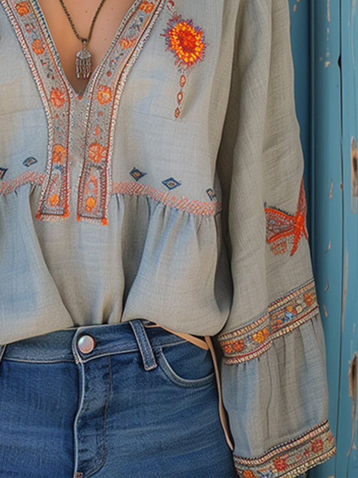 MADELINE – BOHO EMBROIDERED FLOWY BLOUSE